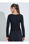 Black Solid Side Gathered Wrap Knitted Top - 4