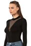 Women's Turtleneck Long Sleeve Viscose Fabric Snap Fastener Bodysuit |   Black 25783 - 4