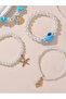 Pack of 7 - Girls Blue Seashell and Starfish Charms Beaded Bracelets - 3