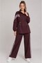 High Collar Striped Suit with Elastic Sleeves and Waist - Dark Burgundy - 2