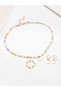 Girls Multi-Color Beaded Heart Pendant Necklace, Ring and Earrings Set - 4