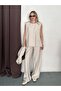 Women's Beige Soft Textured Shirt Blouse Palazzo Trousers Triple Woven Set - 2