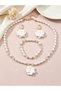 Girls White Flower Charm Pearl Necklace, Bracelet and Earrings Set - 3