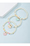Pack of 3 - Multi-Color Pearl Beaded Bracelets with Colorful Heart Charms
