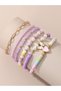 Pack of 6 - Girls Multi-Color Pastel Butterfly and Heart Charm Bracelet