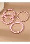 Pack of 4 - Girls Dark Pink Pearl and Heart Charm Bracelets - 3