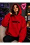 Women's a Little Bit Dramatic Cherry Printed Hooded Kangaroo Pocket Cotton Casual Sweatshirt