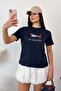 Women's crew neck dog print t-shirt navy blue - 26y 2222 - 3