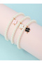 Pack of 3 - Girls Multi-Color Pearl and Clover Charm Bracelet