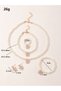 Pack of 5 - Girls Sequin Butterfly Charm Pearl Necklace, Bracelet, Ring and Earrings Set - 5