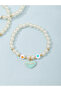 Pack of 3 - Multi-Color Pearl Beaded Bracelets with Colorful Heart Charms - 3