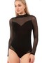 Women's Turtleneck Long Sleeve Viscose Fabric Snap Fastener Bodysuit |   Black 25633 - 4