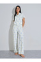 Green All Over Print Short Sleeves Shirt and Straight Pants Pyjama Set - 2