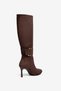 Bitter Brown Suede Gold Belt Buckle Detailed Thin Heeled Boots - 4