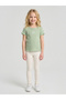 Girls Green Ribbed Flower Embroidery Regular Fit T-Shirt By Juniorloom