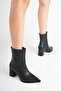 Women's Pointed Toe Black 7.5 cm Thick Heeled Winter Boots - 3