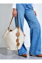 Brown Stitch Detail Canvas Tote Bag with A Pouch - 2