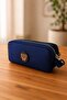 Unisex Navy Blue Pen Holder, Double Compartment Pen Case, Teddy Bear Logo, 20X10X5Cm