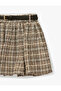 Belted Balloon Form Cotton Above-Knee Plaid Skirt - 7