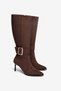 Bitter Brown Suede Gold Belt Buckle Detailed Thin Heeled Boots