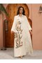 Beige Maxi Jalabiya With Sequin Floral Embroidery And Jacquard Pattern - 2