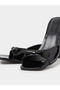 Black Patent Bow Mid Heel Sandals - 3