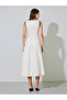 Beige Sleeveless A-Line Midi Dress - 5
