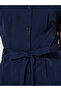 Dark Blue Solid Tie-Up Waist Cap Sleeves Blouse - 3