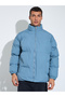 Men Blue Plain Oversized Puffer Jacket - 3