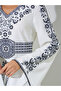 White Printed V-Neck Maxi Jalabiya - 4