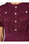 Burgundy Lace and Button Details A-Line Midi Dress - 4