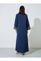 Navy Blue Embroidered Long Sleeves Maxi Jalabiya - 5
