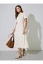 Cream Ribbed Belted Waist Shirt Midi Dress - 3
