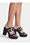 Black Sequin Platform Mules with Block Heel - 7