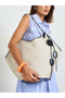 Black Stitch Detail Canvas Tote Bag with A Pouch - 2