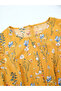 Yellow Floral A-Line Midi Dress with Short Sleeves - 4