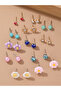 Girls Set of 12 -Flower Decor Stud Earrings - 3