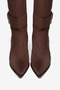 Bitter Brown Suede Gold Belt Buckle Detailed Thin Heeled Boots - 6