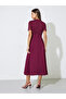 Burgundy Lace and Button Details A-Line Midi Dress - 5