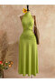 Green Ruched Halter Neck Wiggle Maxi Dress
