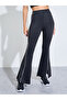 Black Solid Contrast Seam Active Flare Pants - 2