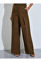 Brown Solid Wide-Leg Trousers with Adjustable Waist - 2