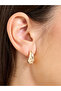Gold Tone Crescent Stud Earrings with Rhinestone Embellishments - 2