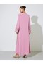 Pink Floral Print Long Sleeves Maxi Jalabiya With Gold Embroidery - 5