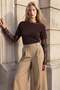 Short Sleeve Sweater with Lace Detail on the Sleeves Brown - 3