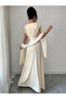 Beige A-Line Maxi Dress with Embellished Waist - 7