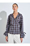 Burgundy Checked Tie-Up Cuffed Sleeves Shirt - 3