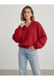 Red Women's V-Neck Detailed Oversize Sweatshirt