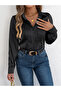 Black Pintuck Detail Long Sleeves Shirt - 5