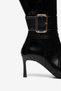 Black Shiny Gold Belt Buckle Detailed Thin Heeled Boots - 6
